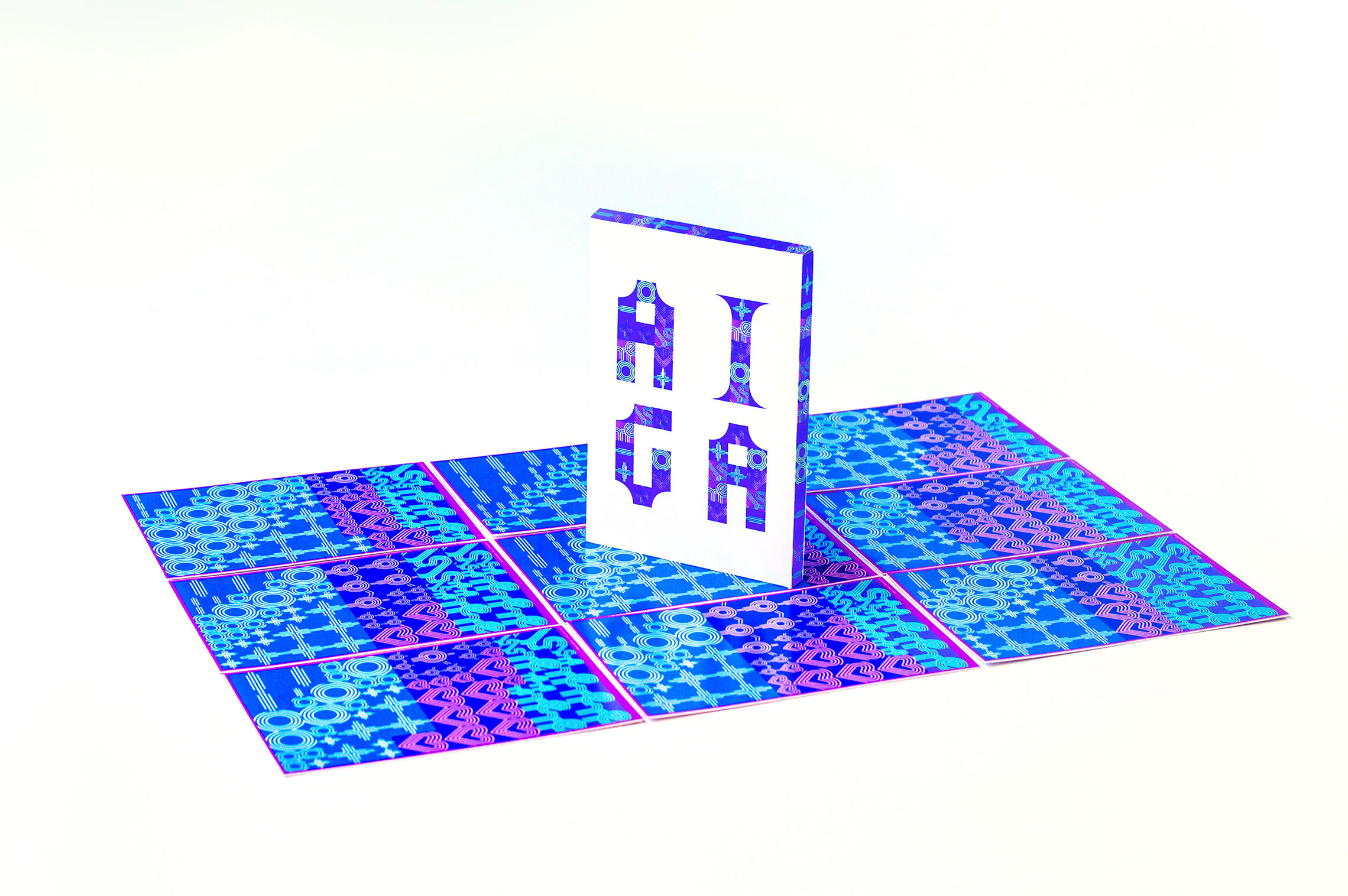 card box standing on laid out cards
